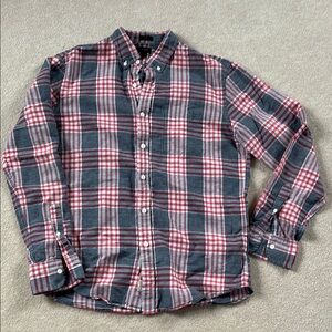 J Crew Baird McNutt Irish linen pastel red, white &blue plaid shirt size L
